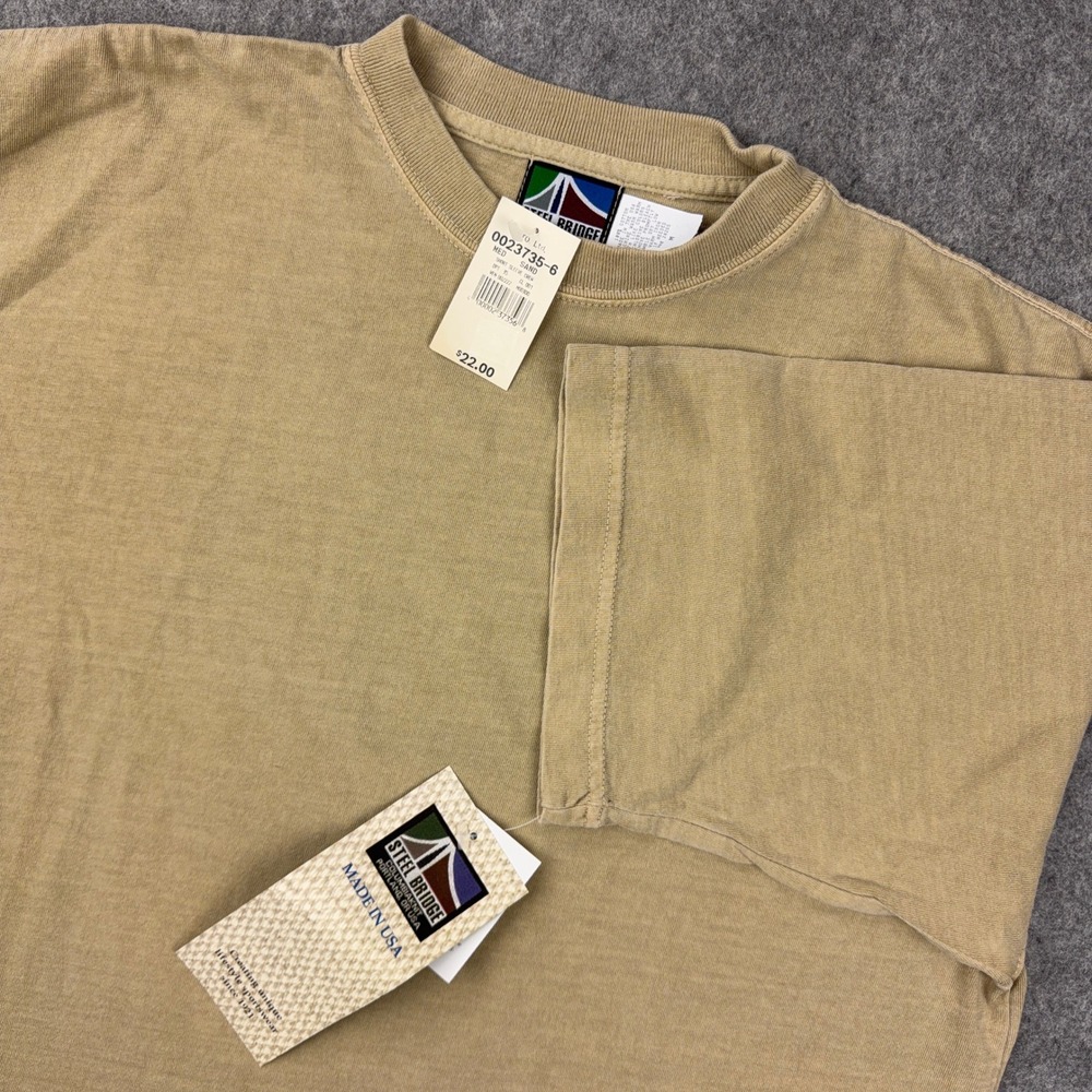 VTG Blank T Shirt Mens Medium Sand Jersey Crew Made in USA Columbiaknit 90s NEW